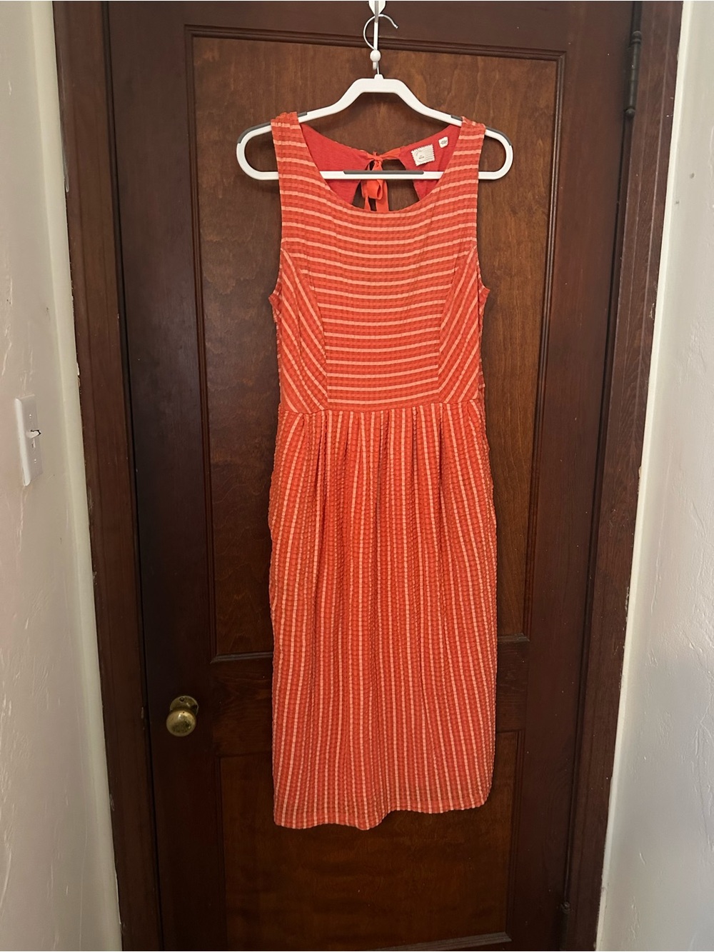Anthropologie Postmark retro coral striped dress midi dress M - Picture 4 of 5